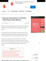 Ethereum Drops Below $1,900 After Vitalik Buterin Sells Millions - NullTX