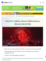 Over $1.1 billion shorts obliterated as Bitcoin hits $118k - CoinJournal