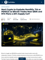 Next Crypto to Explode: Remittix, TIA or PENDLE as Bitcoin Trades Near $80K and RTX Plans a 20% Supply Cut? - TechBullion