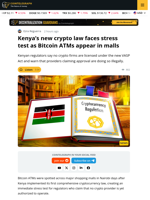 Kenya Warns No Licensed VASPs as Bitcoin ATMs Appear in Malls