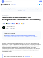 SentismAI Collaborates with Claw Intelligence for AI-Powered On-Chain Trading: Guest Post by BlockchainReporter | CoinMarketCap