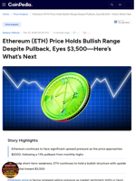 Ethereum (ETH) Price Holds Bullish Range Despite Pullback, Eyes $3,500—Here's What’s Next
