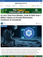 In Less Than Four Months, Ozak AI Sells Over 1 Billion Tokens as Presale Momentum Continues to Accelerate
