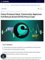 Cetus Protocol Hack: Community Approves Full Refund Amid CETUS Price Crash