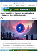 Hoskinson Claims Cardano Beats Bitcoin by 2.8x Factor, Sees 1000x Potential