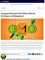 Vanguard Reveals $50 Million Bitcoin Purchase via Metaplanet