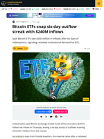 Bitcoin ETFs End Six-Day Outflow Streak With $240M Inflows