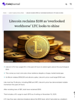 Litecoin reclaims $100 as 'overlooked workhorse' LTC looks to shine - CoinJournal