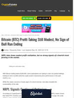 Bitcoin (BTC) Profit-Taking Still Modest, No Sign of Bull Run Ending
