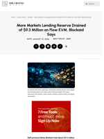 More Markets Lending Reserve Drained of $9.3 Million on Flow EVM, Blockaid Says