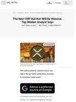 The Next XRP Bull Run Will Be Massive, Top Market Analyst Says