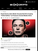 Durov, Musk Slam EU UK Child Safety Censorship Pretext
