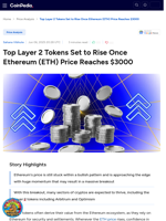 Top Layer 2 Tokens Set to Rise Once Ethereum (ETH) Price Reaches $3000