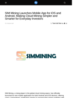 SIM Mining Launches Mobile App for iOS and Android, Making Cloud Mining Simpler and Smarter for Everyday Investors - Visionary Financial