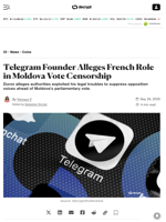 Telegram Founder Alleges French Role in Moldova Vote Censorship - Decrypt