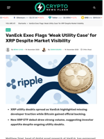 VanEck Exec Flags ‘Weak Utility Case’ for XRP Despite Market Visibility - Crypto News Flash