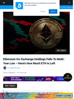Ethereum On-Exchange Holdings Falls To Multi-Year Low - Here’s How Much ETH Is Left | Bitcoinist.com