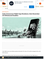 Cobo Announces Wallet App Shutdown, Sets November 30 Withdrawal Deadline | Live Bitcoin News