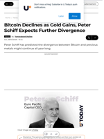 Bitcoin Declines as Gold Gains, Peter Schiff Expects Further Divergence - U.Today