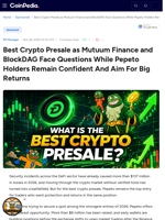 Best Crypto Presale as Mutuum Finance and BlockDAG Face Questions While Pepeto Holders Remain Confident And Aim For Big Returns