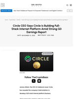 Circle CEO Says Circle Is Building Full-Stack Internet Platform Amid Strong Q3 Earnings Report