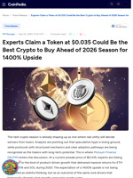 Experts Claim a Token at $0.035 Could Be the Best Crypto to Buy Ahead of 2026 Season for 1400% Upside