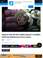 Dogecoin Sell-Off Alert: Whale Deposits 132 Million DOGE Into Robinhood As Price Crashes | Bitcoinist.com