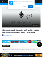Ethereum’s Supply Dynamics Shift As ETH Staking Sees Historical Growth - Here’s The Number | Bitcoinist.com