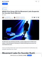 MOVE Price Drops 22% As Movement Labs Suspends Co-founder Rushi Manche - BeInCrypto