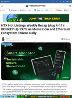HTX Hot Listings Weekly Recap (Aug 4-11): DONKEY Up 197% as Meme Coin and Ethereum Ecosystem Tokens Rally