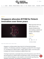 Singapore allocates $173M for fintech innovation over three years