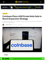 Coinbase Plans $2B Private Note Sale to Boost Expansion Strategy - CoinCentral