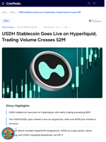 USDH Stablecoin Goes Live on Hyperliquid, Trading Volume Crosses $2M
