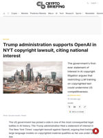 Trump administration supports OpenAI in NYT copyright lawsuit, citing national interest