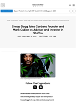 Snoop Dogg Joins Cardano Founder and Mark Cuban as Advisor and Investor in Stuff.io