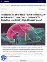 Investors Feel They Have Found The New XRP With Remittix: How Does It Compare To Qubetics, Lightchain AI and Rexas Finace?