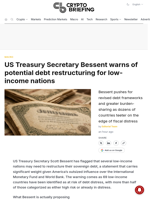 US Treasury Secretary Bessent warns of potential debt restructuring for low-income nations
