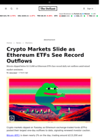 Crypto Markets Slide as Ethereum ETFs See Record Outflows - 