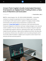 Crown Point Capital Unveils Automated Decision Framework as Digital-Asset Trading Enters a New Era of Machine-Led Execution - Visionary Financial