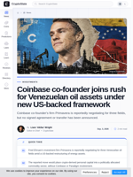 Coinbase co-founder joins rush for Venezuelan oil assets under new US-backed framework