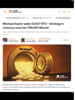 Michael Saylor adds 13,927 BTC - Strategy's treasury now has 780,897 Bitcoin - AMBCrypto