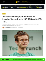 Vitalik Buterin Applauds Base Layer 2 with 160 TPS and $15B TVL
