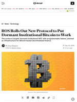 BOS Rolls Out New Protocol to Put Dormant Institutional Bitcoin to Work - Decrypt