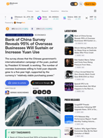 Bank of China Survey Reveals 95% of Overseas Businesses Will Sustain or Increase Yuan Use