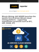 Bitcoin Mining: AAS MINER launches the world's first AI-driven Bitcoin cloud mining platform - supporting mainstream currencies such as BTC, XRP, DOGE, ETC