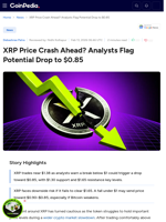 XRP Price Crash Ahead? Analysts Flag Potential Drop to $0.85