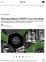 Morning Minute: SWIFT Goes On-chain - Decrypt