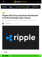 Ripple CEO Drops Symbolic Bombshell to Unite Feuding Crypto Camps - CoinCentral