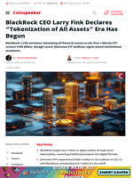 BlackRock CEO Larry Fink Declares “Tokenization of All Assets” Era Has Begun - Coinspeaker