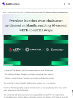 Everclear launches cross-chain asset settlement on Mantle, enabling 60-second wETH-to-mETH swaps - CoinJournal
